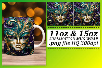 Colorful Mardi Gras Mug Wrap - 11oz and 15oz Sizes Sublimation afrosvg 