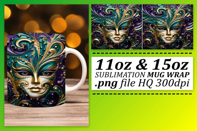 Colorful Mardi Gras Mug Wrap - 11oz and 15oz Sizes Sublimation afrosvg 