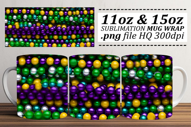 Colorful Mardi Gras Mug Wrap - 11oz and 15oz Sizes Sublimation afrosvg 