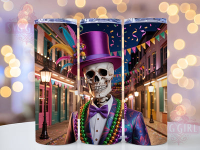Colorful Mardi Gras Skeleton Tumbler, Carnival Skeleton Wrap, Festive Party Cup, 20oz Sublimation Wrap, New Orleans Celebration Tumbler, Colorful Skeleton Design Cup, Mardi Gras Skeleton Theme Wrap Sublimation SvggirlplusArt 