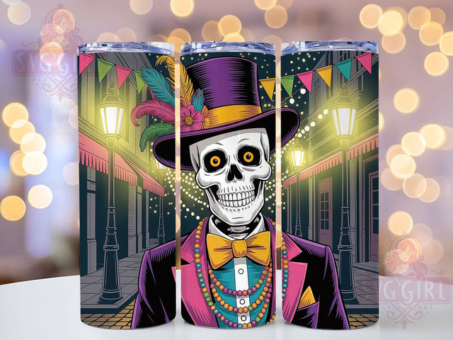Colorful Mardi Gras Skeleton Tumbler, Carnival Skeleton Wrap, Festive Party Cup, 20oz Sublimation Wrap, New Orleans Celebration Tumbler, Colorful Skeleton Design Cup, Mardi Gras Skeleton Theme Wrap Sublimation SvggirlplusArt 