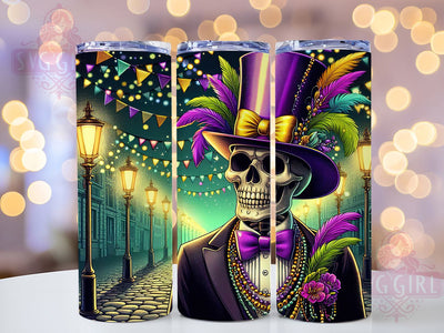 Colorful Mardi Gras Skeleton Tumbler, Carnival Skeleton Wrap, Festive Party Cup, 20oz Sublimation Wrap, New Orleans Celebration Tumbler, Colorful Skeleton Design Cup, Mardi Gras Skeleton Theme Wrap Sublimation SvggirlplusArt 