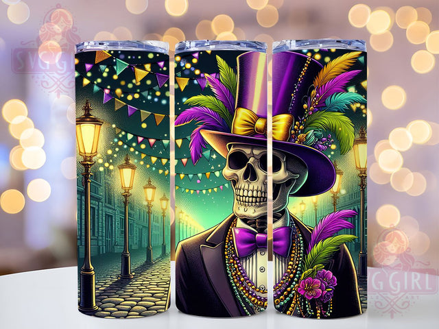 Colorful Mardi Gras Skeleton Tumbler, Carnival Skeleton Wrap, Festive Party Cup, 20oz Sublimation Wrap, New Orleans Celebration Tumbler, Colorful Skeleton Design Cup, Mardi Gras Skeleton Theme Wrap Sublimation SvggirlplusArt 