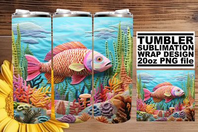 Colorful Marine 3D Embroidery Tumbler Wrap Sublimation afrosvg 