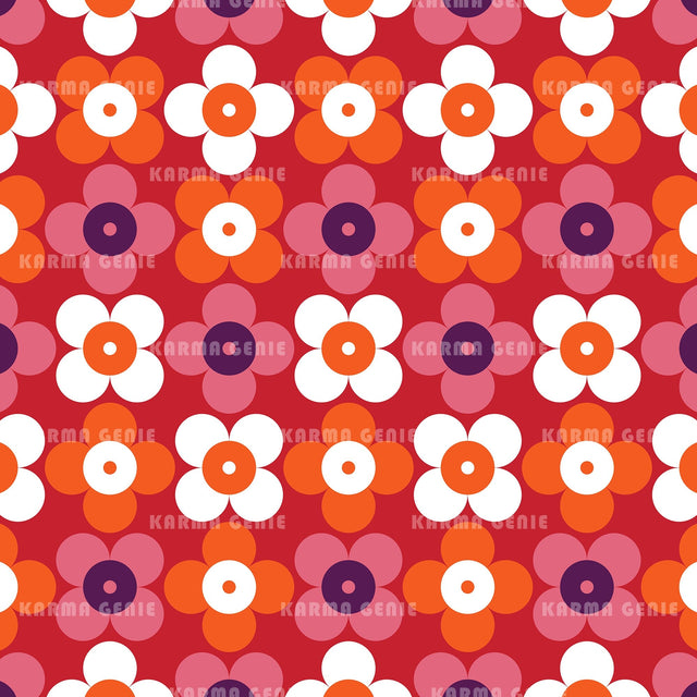 Colorful Mid Century Daisy Flowers Background Pattern Digital Paper Digital Pattern Karma Genie Graphics 