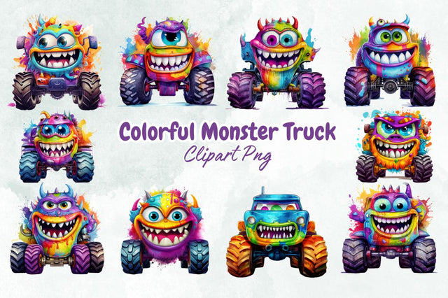 Colorful Monster Truck Sublimation Bundle Sublimation Designangry 