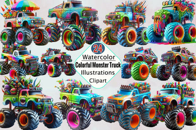 Colorful Monster Truck Sublimation Clipart Bundle Sublimation SVGArt 