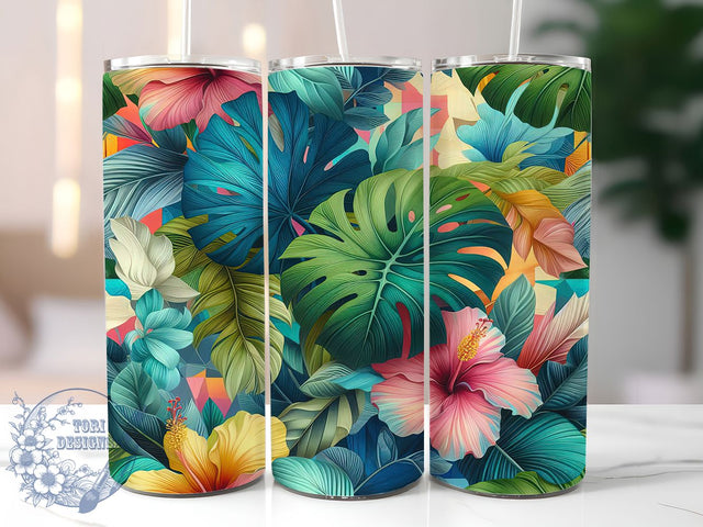 Colorful Monstera Botanical Tumbler, Indoor Garden Tumbler, Colorful Botanical Wrap, Artistic Plant Wrap, Museum Quality Wrap, Sublimation Design, Trendy Gift Idea Sublimation ToriDesigns 