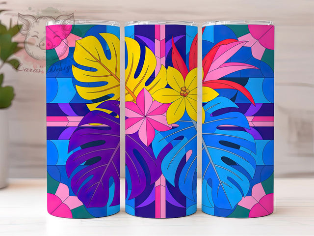 Colorful Monstera Plant Tumbler, Indoor Plants Wrap, Colorful Botanical Cup, Artistic Sublimation Design, Museum Quality Tumbler, Sweet Monstera Wrap, Adorable Plant Cup Sublimation Lara' s Designs 
