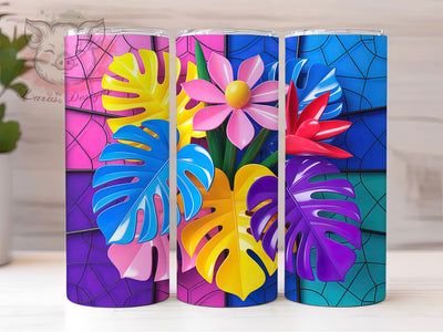 Colorful Monstera Plant Tumbler, Indoor Plants Wrap, Colorful Botanical Cup, Artistic Sublimation Design, Museum Quality Tumbler, Sweet Monstera Wrap, Adorable Plant Cup Sublimation Lara' s Designs 
