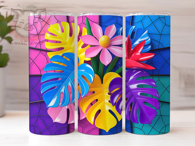 Colorful Monstera Plant Tumbler, Indoor Plants Wrap, Colorful Botanical Cup, Artistic Sublimation Design, Museum Quality Tumbler, Sweet Monstera Wrap, Adorable Plant Cup Sublimation Lara' s Designs 