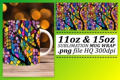 Colorful Mug Wrap 11oz/15oz Stained Glass Tree Sublimation Sublimation afrosvg 