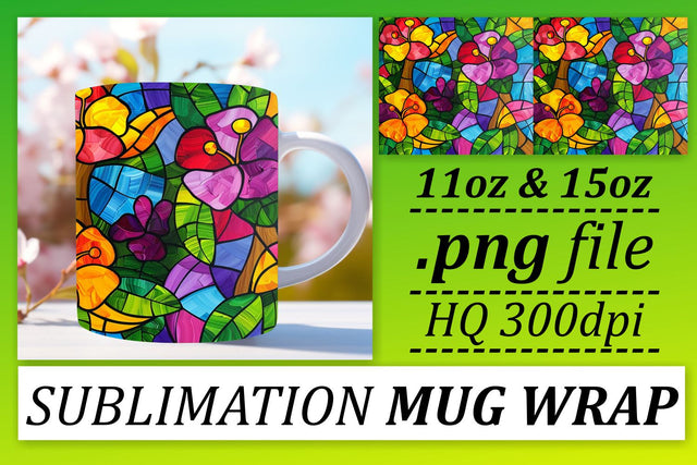 Colorful Mug Wrap Stained Glass Tree 11oz/15oz Sublimation Sublimation afrosvg 