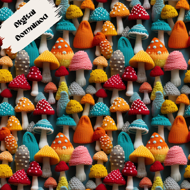 COLORFUL MUSHROOMS | Seamless Digital Pattern | Digital Download Scrapbook Paper Art | Embroidery Crochet Pattern | Junk Journal | Amigurumi Digital Pattern Mimi's Designs 