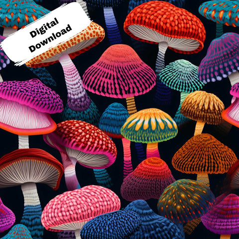 COLORFUL MUSHROOMS | Seamless Digital Pattern | Digital Download Scrapbook Paper Art | Embroidery Crochet Pattern | Junk Journal | Amigurumi Digital Pattern Mimi's Designs 