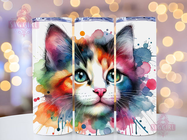 Colorful Neon Cat 20oz Tumbler Wrap Sublimation Design, Straight Tapered Tumbler Wrap, Cute Cat Tumbler Png, Instant Digital Download Sublimation SvggirlplusArt 