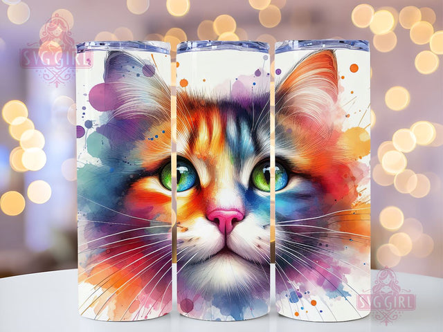 Colorful Neon Cat 20oz Tumbler Wrap Sublimation Design, Straight Tapered Tumbler Wrap, Cute Cat Tumbler Png, Instant Digital Download Sublimation SvggirlplusArt 