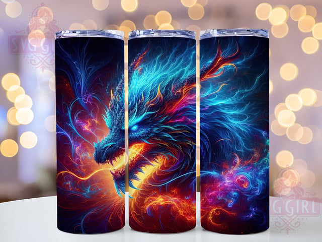 Colorful Neon Fantasy Dragon Tumbler, Neon Dragon, Fantasy Wrap, 20Oz Tumbler, Sublimation Design, Trippy Art, Magical Creature Sublimation SvggirlplusArt 