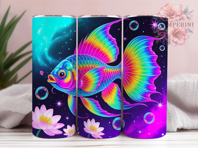 Colorful Neon Ocean Fish Tumbler, Ocean Neon Wrap, Colorful Sea Cup, Artistic Sublimation Design, Tropical Gift Tumbler, Sweet Ocean Wrap, Adorable Neon Cup Sublimation Li Zamperini 