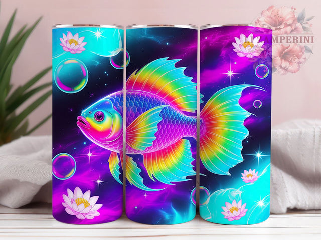 Colorful Neon Ocean Fish Tumbler, Ocean Neon Wrap, Colorful Sea Cup, Artistic Sublimation Design, Tropical Gift Tumbler, Sweet Ocean Wrap, Adorable Neon Cup Sublimation Li Zamperini 