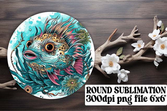 Colorful Ocean Fish Watercolor Art - Sublimation Keychain Coasters Sublimation afrosvg 