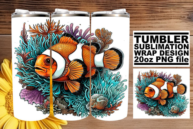 Colorful Ocean Life Tumbler Wrap, Summer Sublimation Design, 20oz, Coastal Fish Art, Watercolor Sea Creatures Sublimation afrosvg 