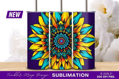 Colorful ornamental flower mandala tumbler png Sublimation Regulrcrative 