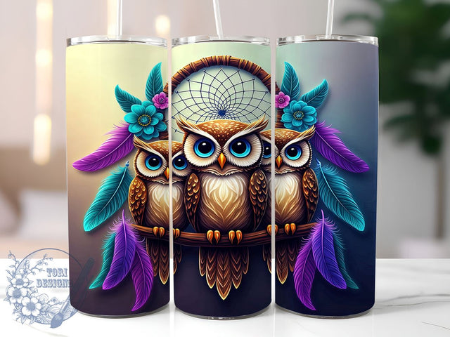 Colorful Owl Family Dreamcatcher 20oz Tumbler, Dreamcatcher Tumbler, Owl Family Design, Sublimation Wrap, 20oz Tumbler, Boho Decor, Nature Lover Gift Sublimation ToriDesigns 