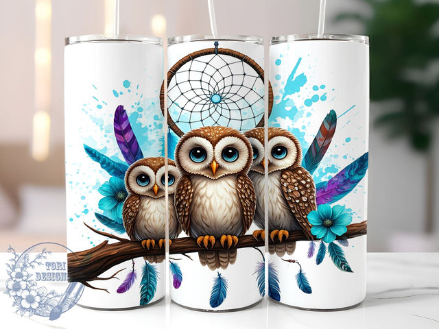 Colorful Owl Family Dreamcatcher 20oz Tumbler, Dreamcatcher Tumbler, Owl Family Design, Sublimation Wrap, 20oz Tumbler, Boho Decor, Nature Lover Gift Sublimation ToriDesigns 