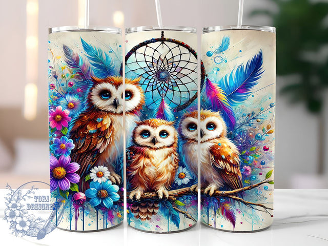 Colorful Owl Family Dreamcatcher 20oz Tumbler, Dreamcatcher Tumbler, Owl Family Design, Sublimation Wrap, 20oz Tumbler, Boho Decor, Nature Lover Gift Sublimation ToriDesigns 