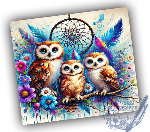 Colorful Owl Family Dreamcatcher 20oz Tumbler, Dreamcatcher Tumbler, Owl Family Design, Sublimation Wrap, 20oz Tumbler, Boho Decor, Nature Lover Gift Sublimation ToriDesigns 