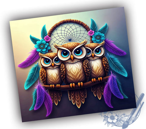 Colorful Owl Family Dreamcatcher 20oz Tumbler, Dreamcatcher Tumbler, Owl Family Design, Sublimation Wrap, 20oz Tumbler, Boho Decor, Nature Lover Gift Sublimation ToriDesigns 