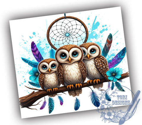 Colorful Owl Family Dreamcatcher 20oz Tumbler, Dreamcatcher Tumbler, Owl Family Design, Sublimation Wrap, 20oz Tumbler, Boho Decor, Nature Lover Gift Sublimation ToriDesigns 