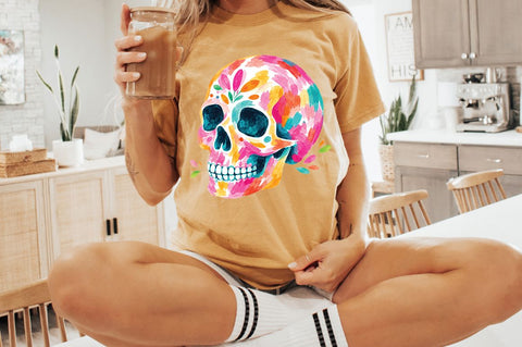 Colorful Painted Skull PNG, Halloween Skull Shirt Design SVG Pickled Thistle Creative 