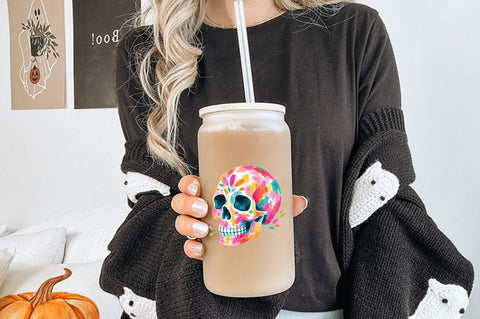 Colorful Painted Skull PNG, Halloween Skull Shirt Design SVG Pickled Thistle Creative 