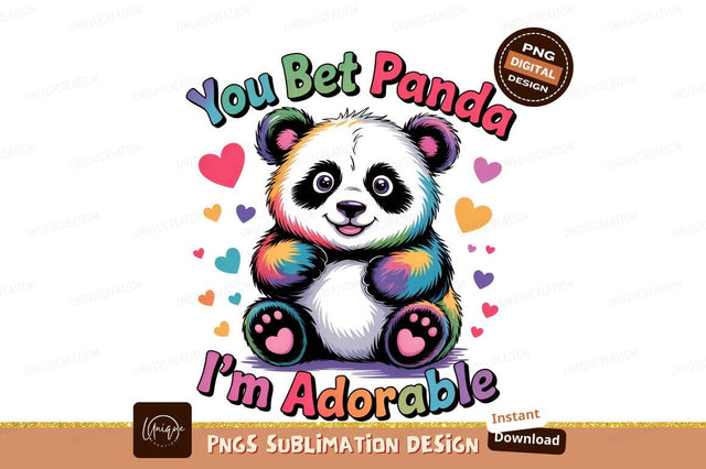 Colorful Panda Illustration With Hearts Around It Sublimation Designangry 
