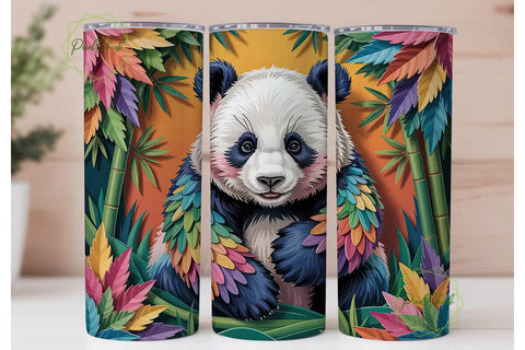 Colorful Panda Tumbler Wrap PNG Sublimation PixelChick 