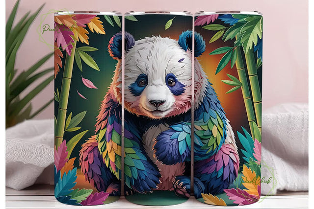 Colorful Panda Tumbler Wrap PNG Sublimation PixelChick 