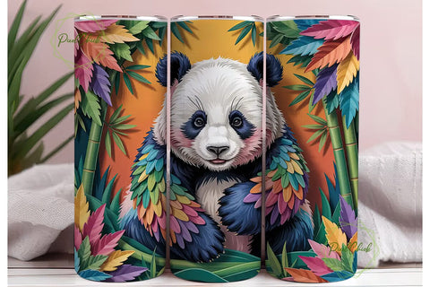 Colorful Panda Tumbler Wrap PNG Sublimation PixelChick 