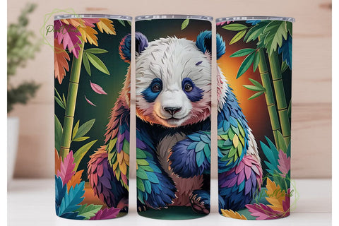 Colorful Panda Tumbler Wrap PNG Sublimation PixelChick 