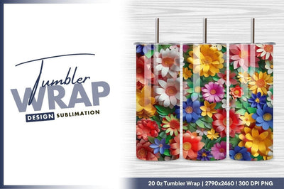 Colorful paper flowers background tumbler png Sublimation Regulrcrative 