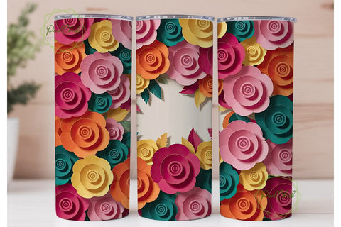 Colorful Paper Roses 20oz Tumbler Wrap Sublimation PixelChick 