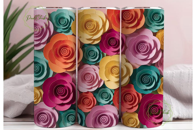 Colorful Paper Roses 20oz Tumbler Wrap Sublimation PixelChick 