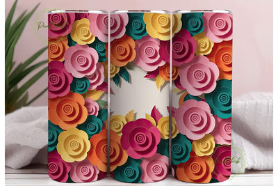 Colorful Paper Roses 20oz Tumbler Wrap Sublimation PixelChick 