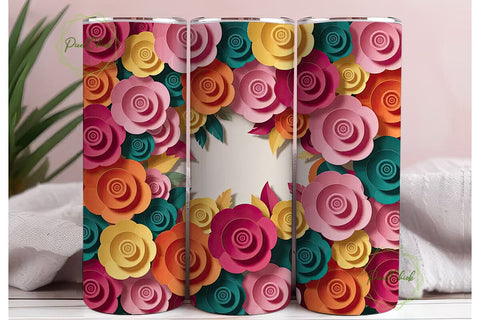 Colorful Paper Roses 20oz Tumbler Wrap Sublimation PixelChick 