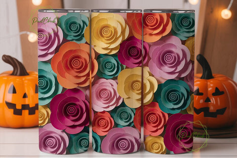 Colorful Paper Roses 20oz Tumbler Wrap Sublimation PixelChick 