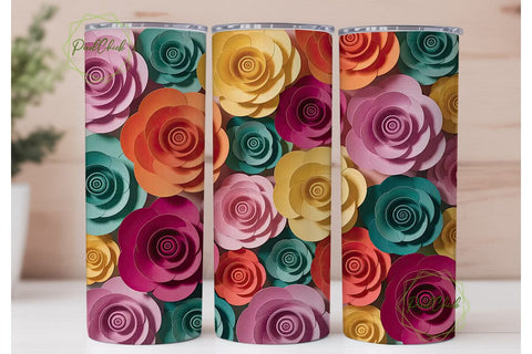 Colorful Paper Roses 20oz Tumbler Wrap Sublimation PixelChick 