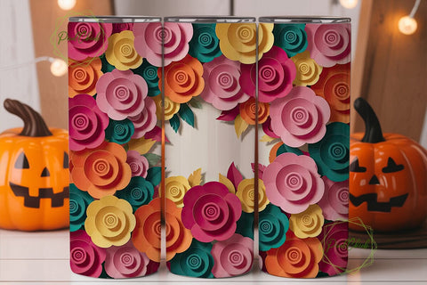 Colorful Paper Roses 20oz Tumbler Wrap Sublimation PixelChick 