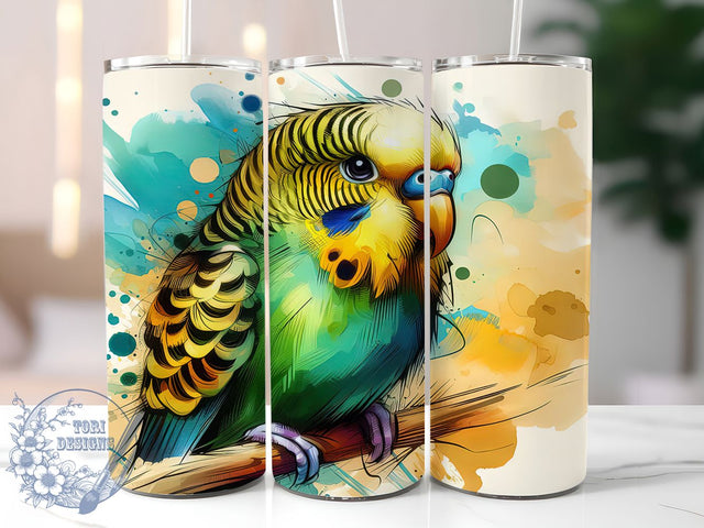 Colorful Parakeet Bird Tumbler, Bird Art Design, Tropical Bird Pattern, Pet Bird Tumbler, Budgie Owner Gift, Colorful Bird Art, Exotic Pet Design Sublimation ToriDesigns 