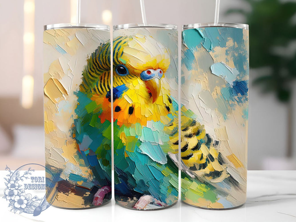 Colorful Parakeet Bird Tumbler, Bird Art Design, Tropical Bird Pattern ...